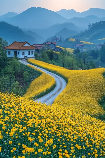 油菜花田乡村路1