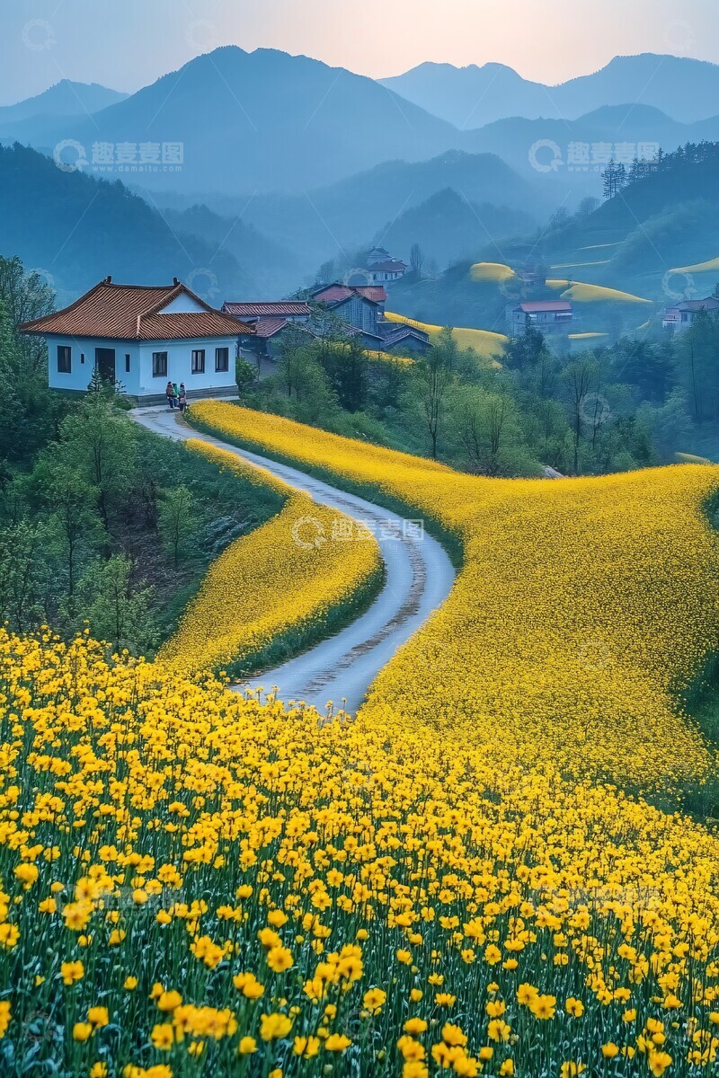 高清大图下载【趣麦麦图】油菜花田乡村路1