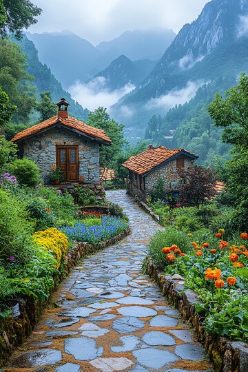 山间石屋小园景