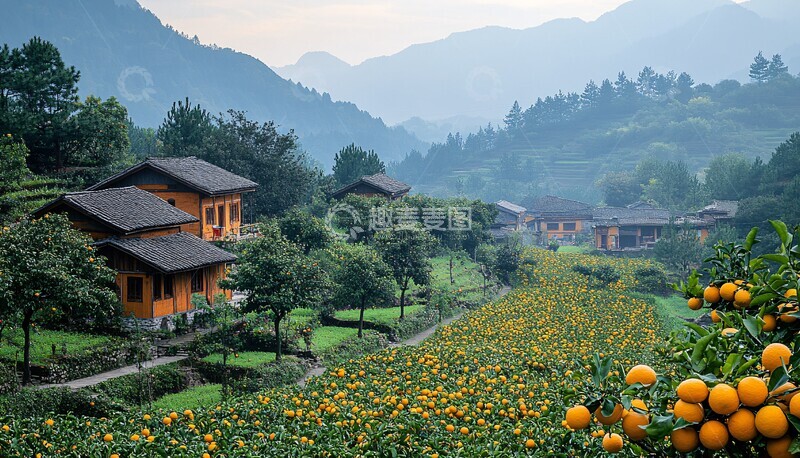 高清大图下载【趣麦麦图】柑橘园秋景柑橘果园梯田