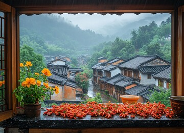 木窗石桌红椒黄花2