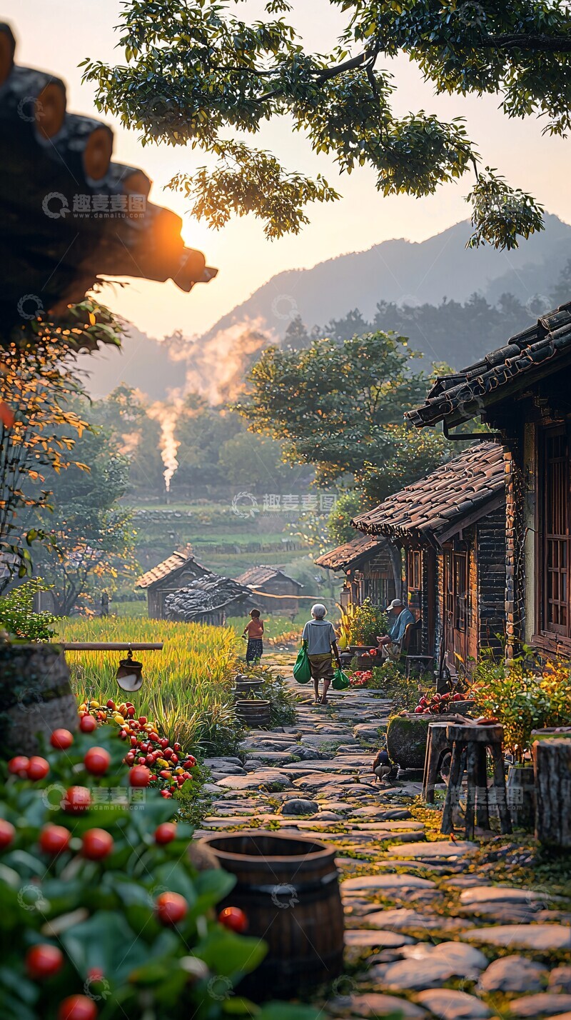 高清大图下载【趣麦麦图】农家院落晨景1