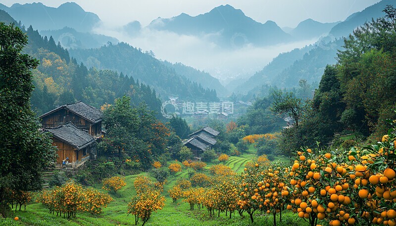 高清大图下载【趣麦麦图】柑橘园秋景柑橘果园梯田2