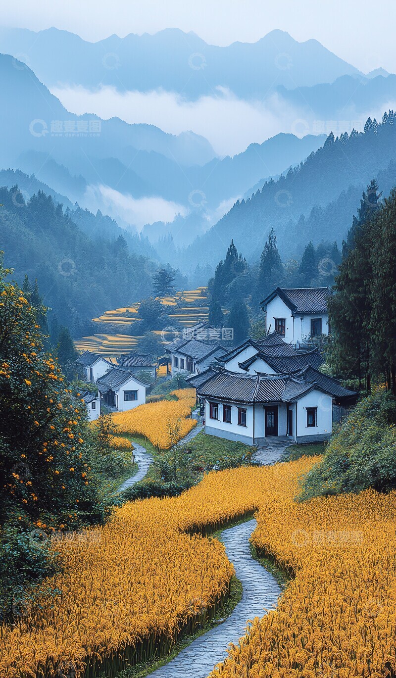 高清大图下载【趣麦麦图】雨雾山间油菜花开2