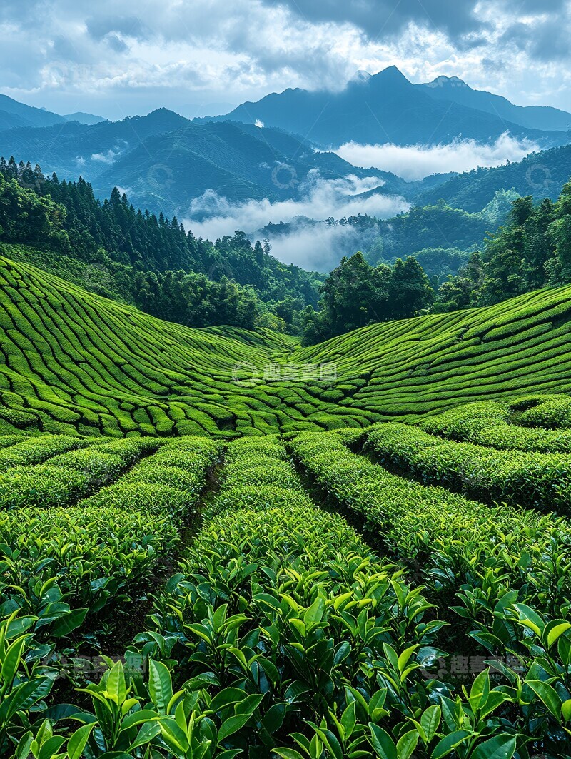 高清大图下载【趣麦麦图】茶园梯田云雾3