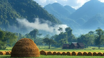 稻草堆水牛茅屋1
