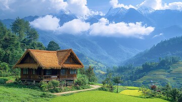 稻草堆水牛茅屋