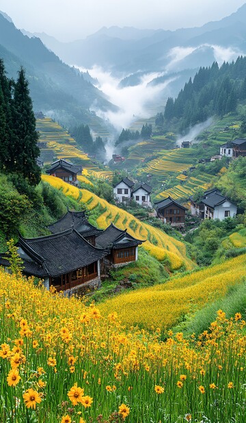 雨雾山间油菜花开1