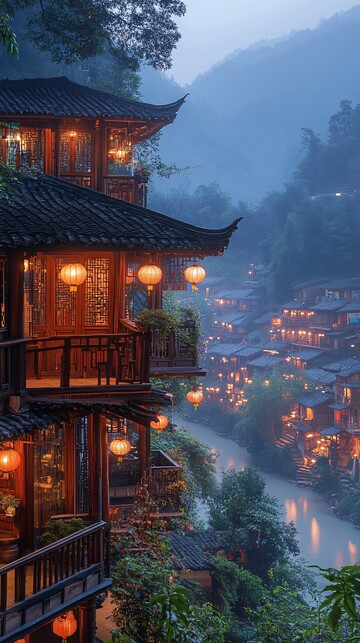 苗寨灯火映山楼2