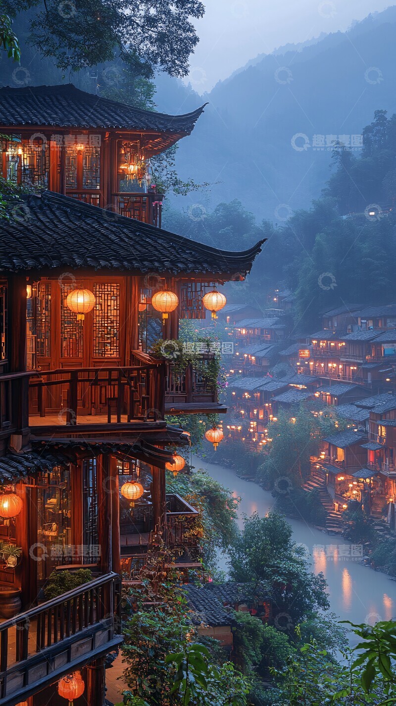 高清大图下载【趣麦麦图】苗寨灯火映山楼2