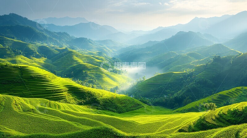 高清大图下载【趣麦麦图】秋日梯田晨光2