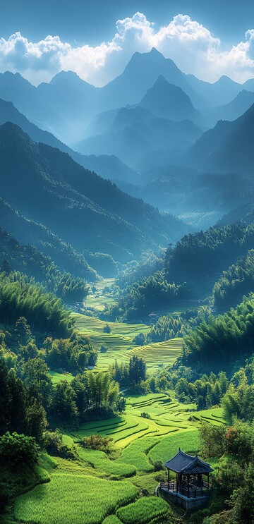 稻田秋色稻田绿色金色