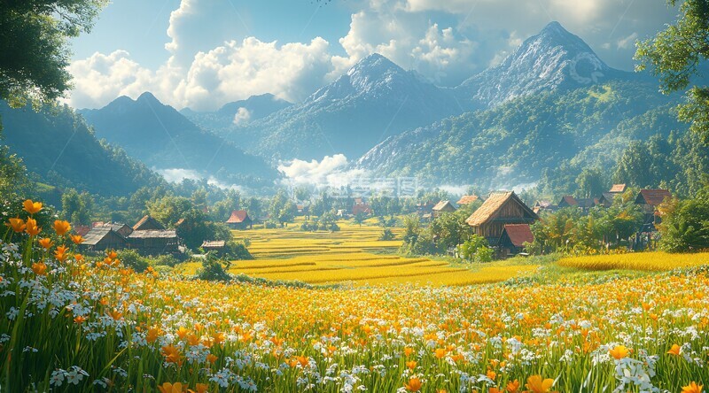 高清大图下载【趣麦麦图】古村稻田山景1