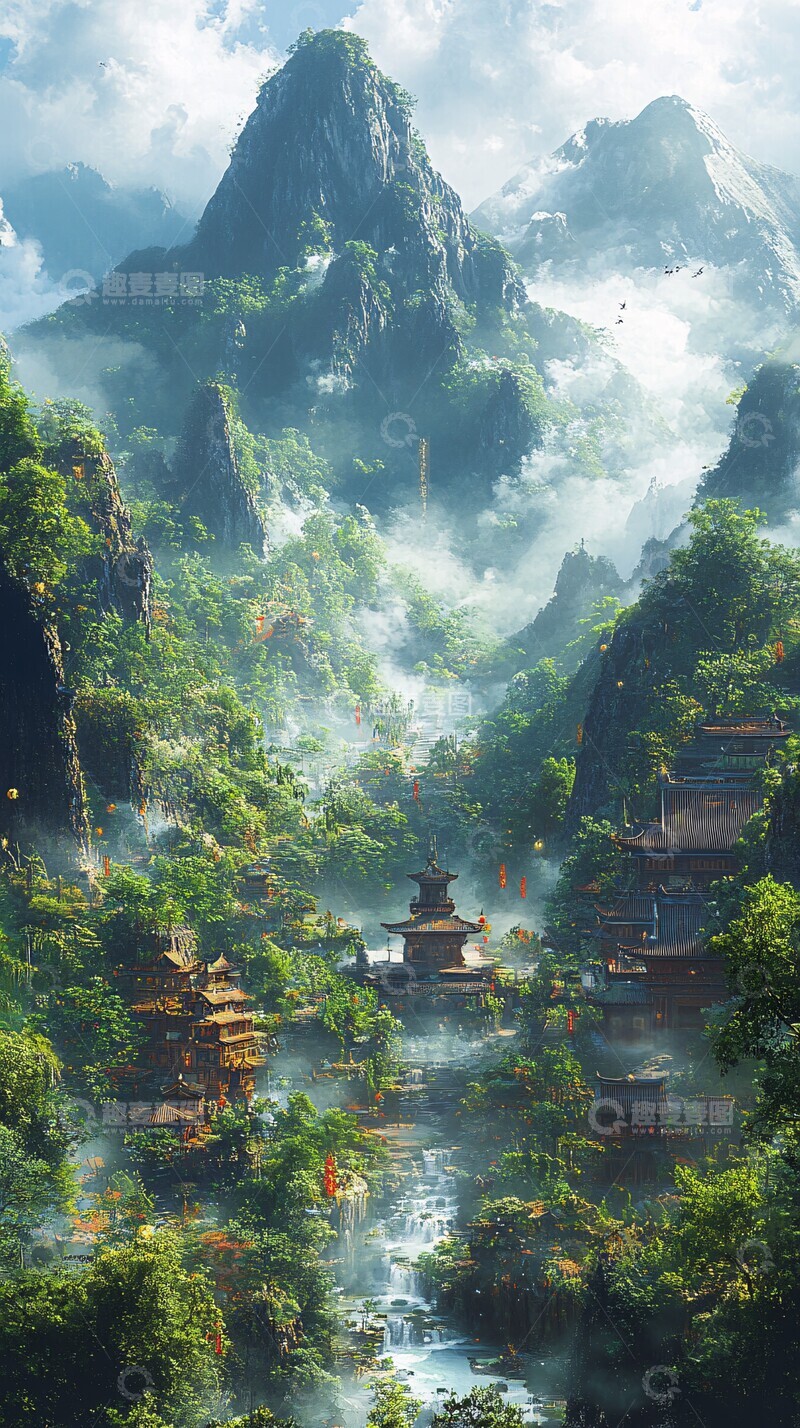 高清大图下载【趣麦麦图】竹林山洞阳光2