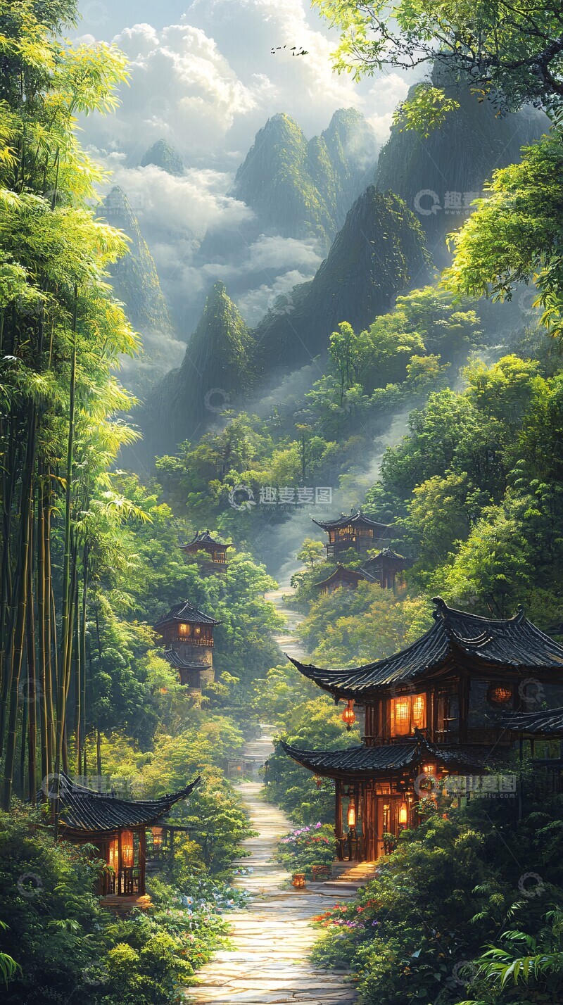 高清大图下载【趣麦麦图】竹林山洞阳光3