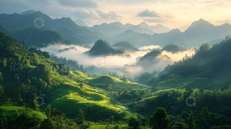 高清大图下载【趣麦麦图】秋日梯田晨光