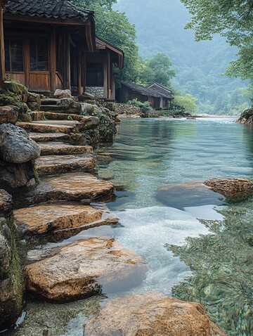 石墙木屋临水而居3