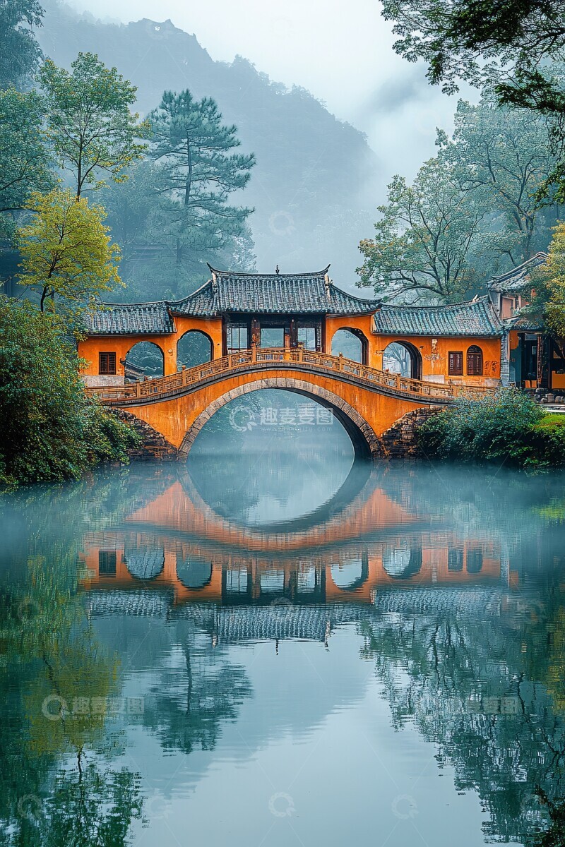 高清大图下载【趣麦麦图】古桥倒影古桥倒影水面1