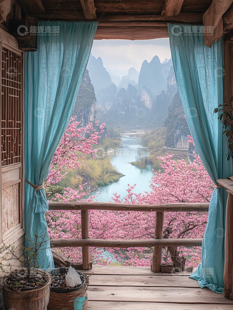 高清大图下载【趣麦麦图】木阳台窗前景