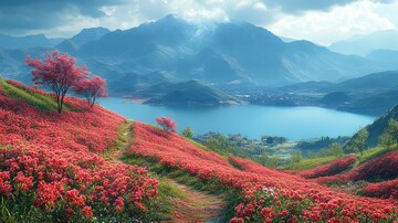 桃花李花映山湖1