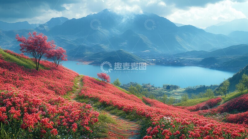 高清大图下载【趣麦麦图】桃花李花映山湖1