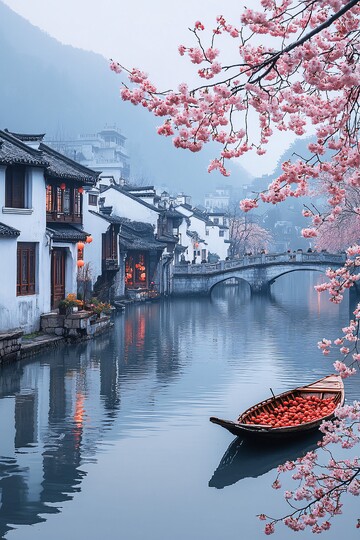 小桥流水月色桃花1