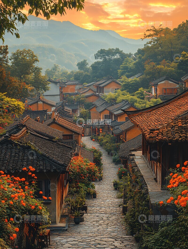 高清大图下载【趣麦麦图】古村夕阳下的宁静1