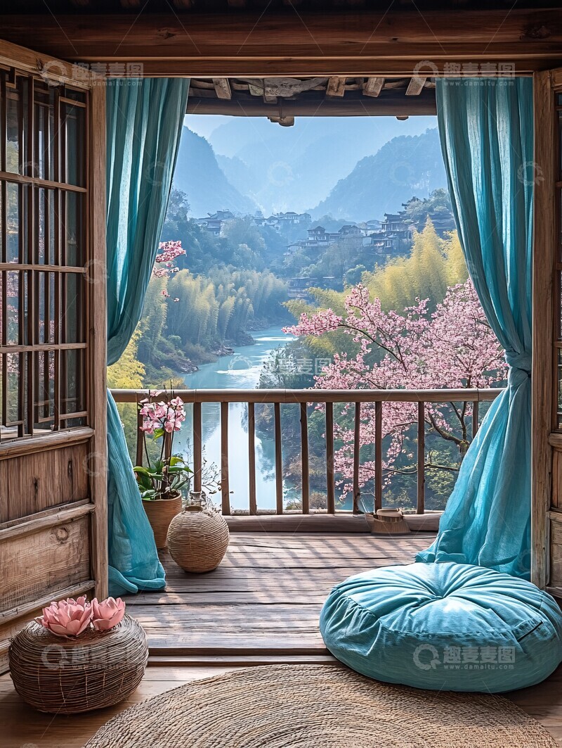 高清大图下载【趣麦麦图】木阳台窗前景2