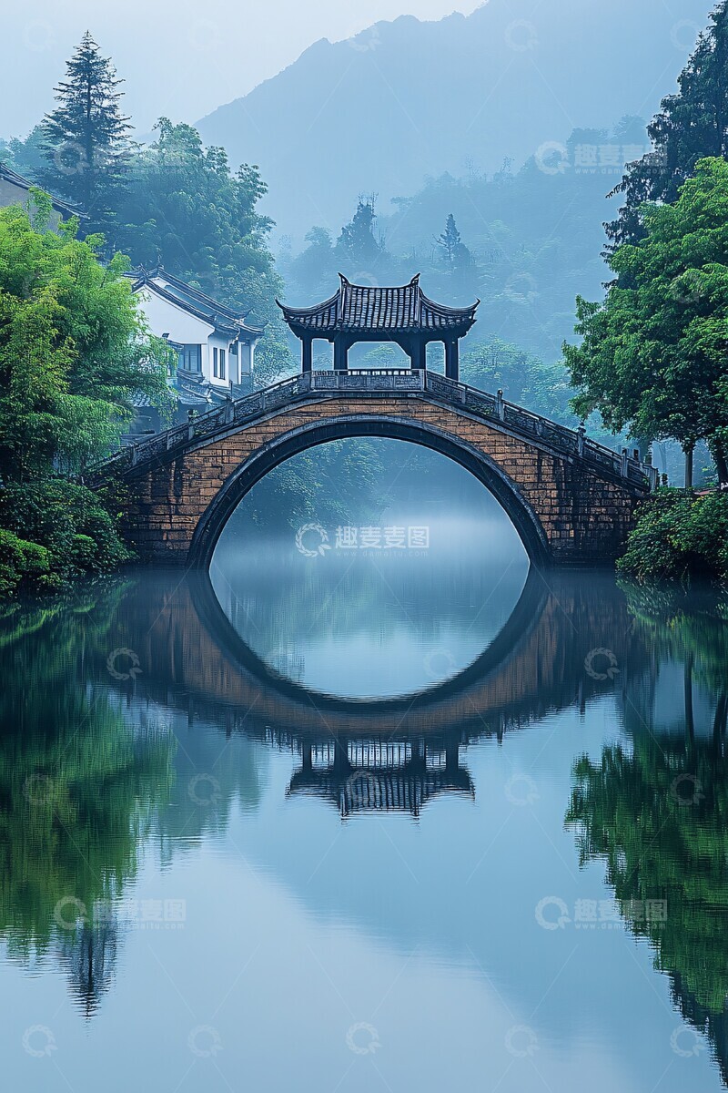 高清大图下载【趣麦麦图】古桥倒影古桥倒影水面2