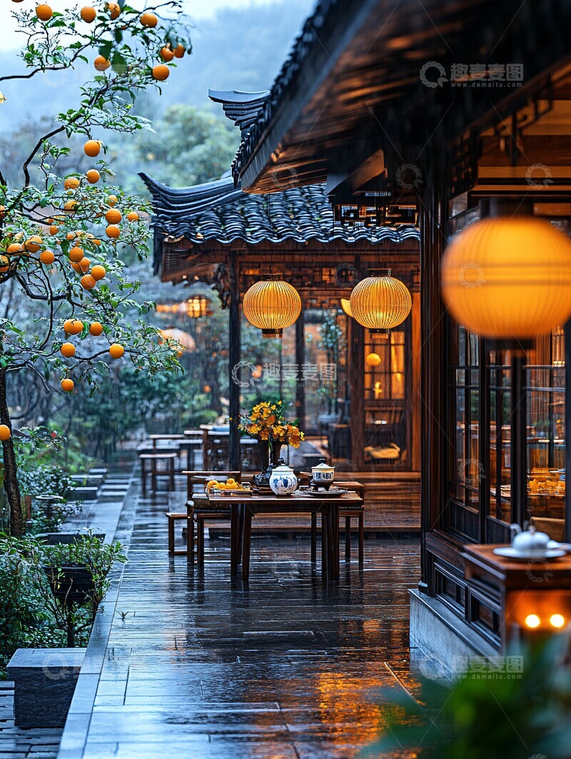 高清大图下载【趣麦麦图】雨后庭院茶席1