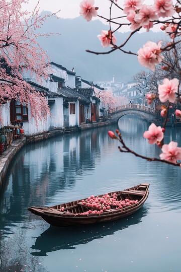 小桥流水月色桃花