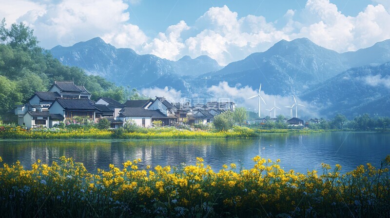 高清大图下载【趣麦麦图】油菜花与徽派建筑1