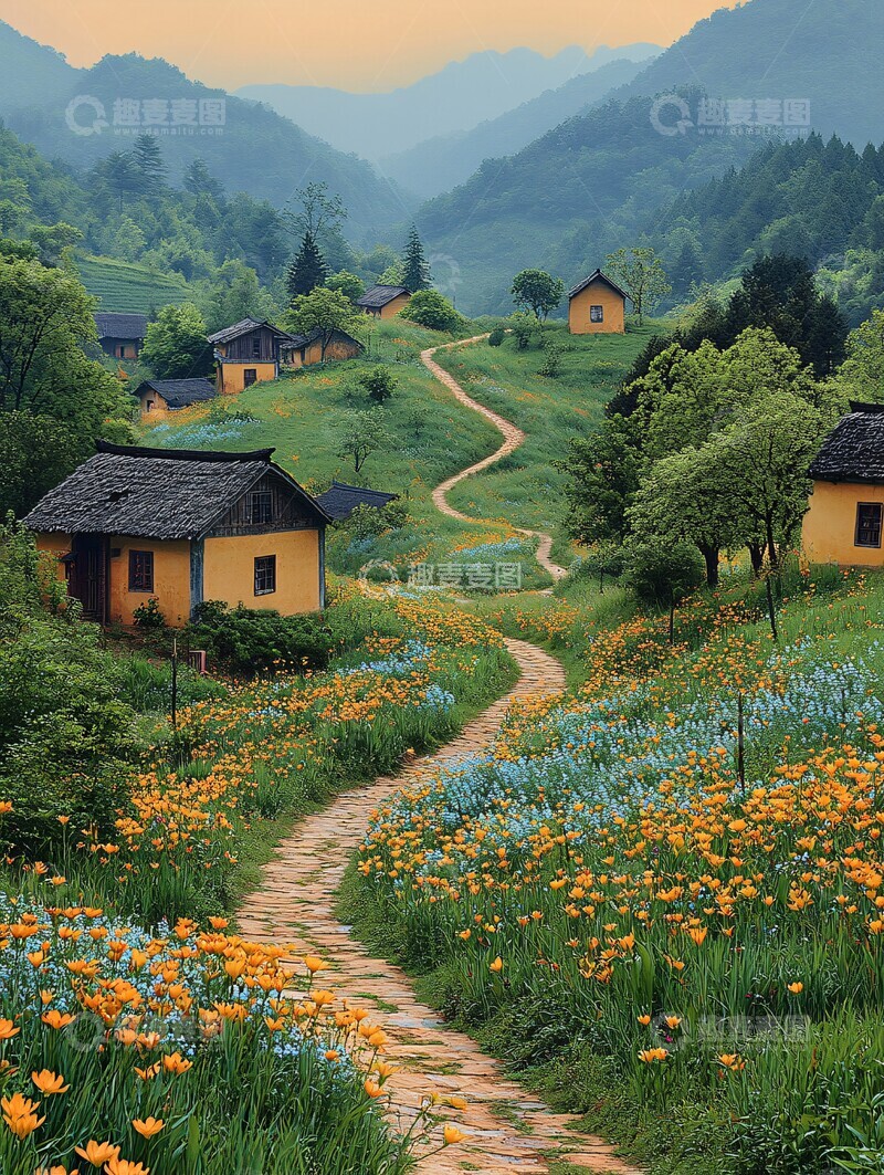 高清大图下载【趣麦麦图】夕阳下的乡间小路10
