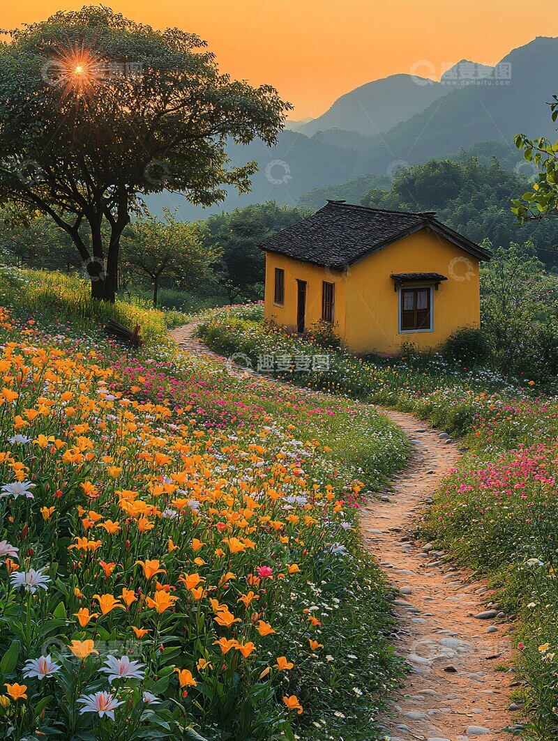 高清大图下载【趣麦麦图】夕阳下的乡间小路8