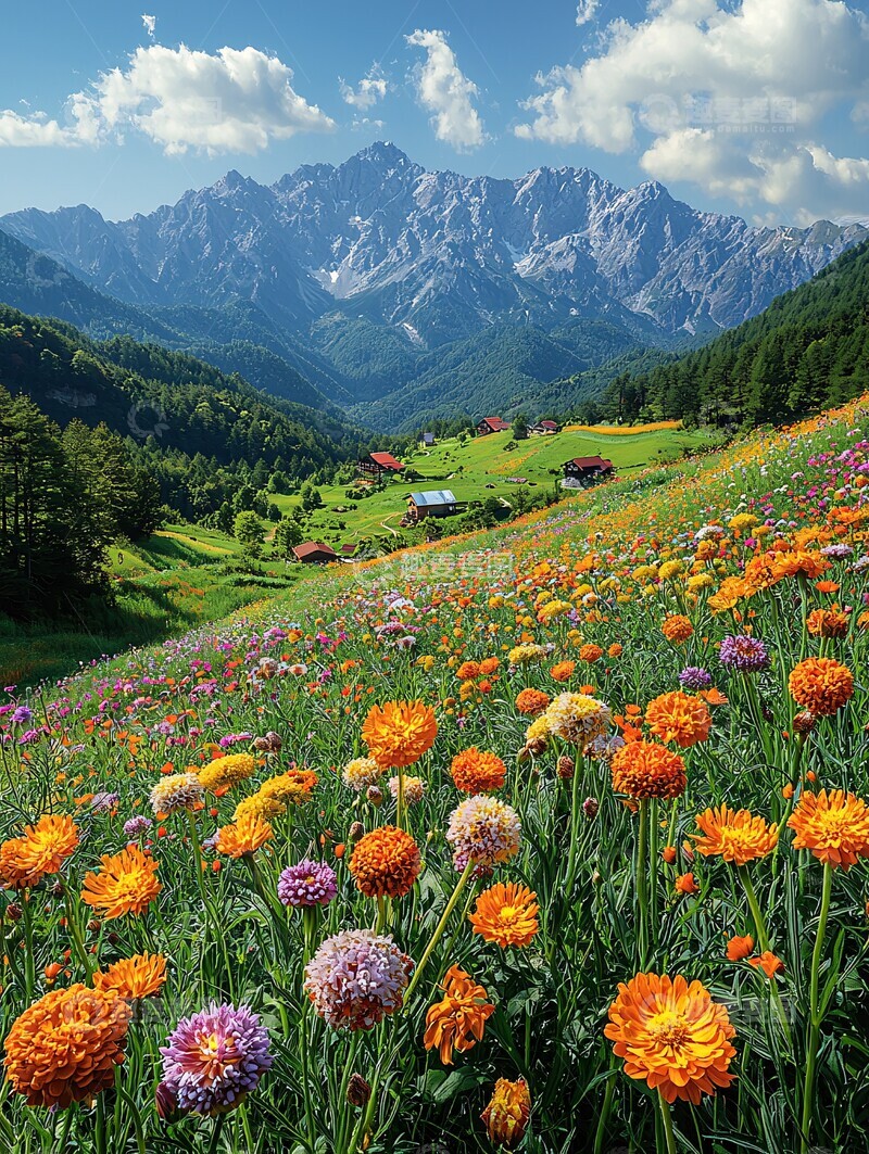 高清大图下载【趣麦麦图】花海绿野山峦