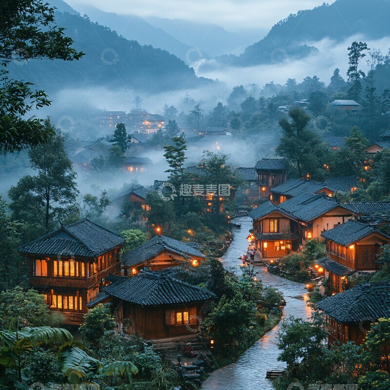 高清大图下载【趣麦麦图】山海云雾近景图1