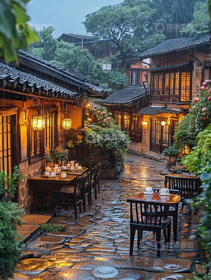 高清大图下载【趣麦麦图】雨后庭院茶席2