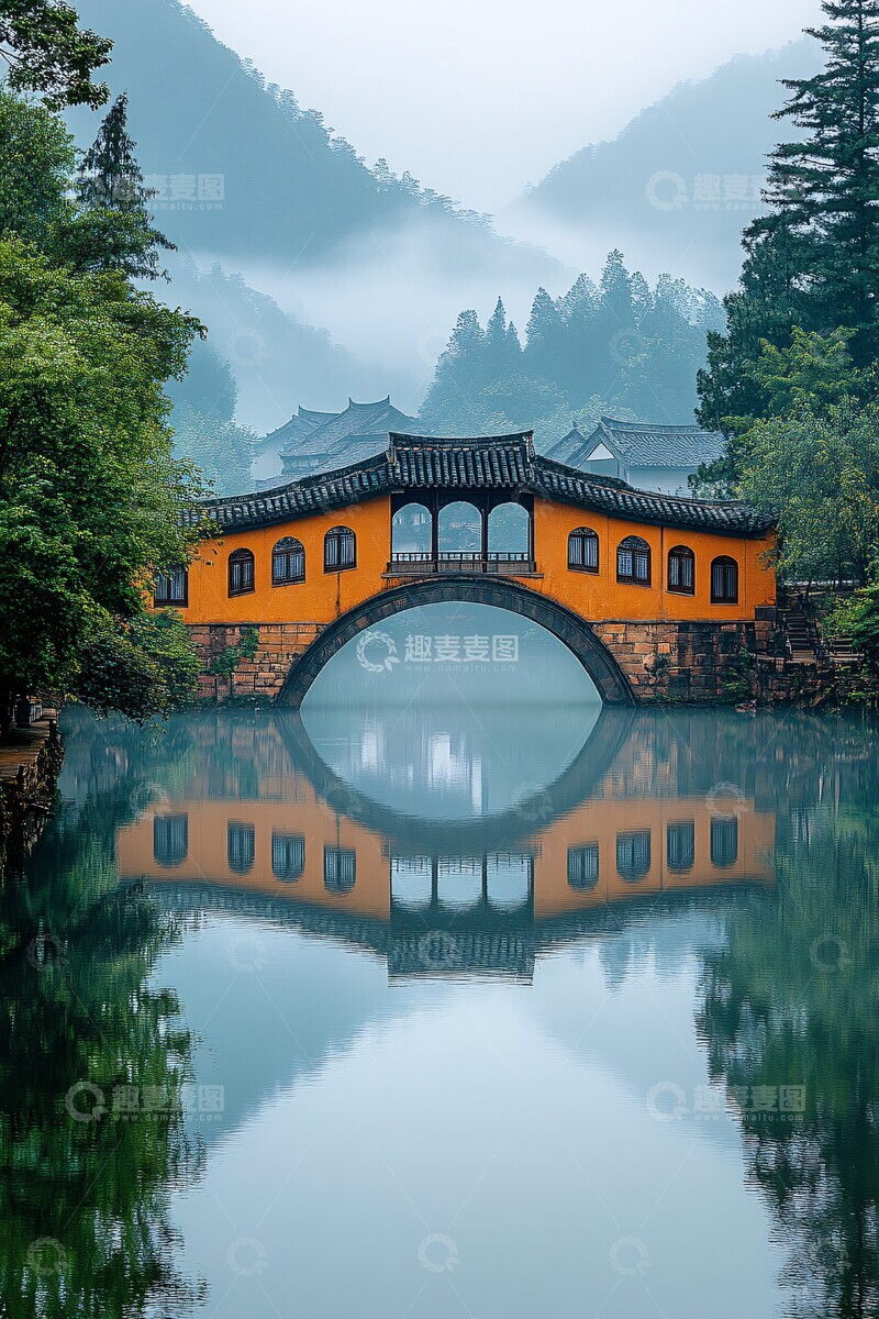高清大图下载【趣麦麦图】古桥倒影古桥倒影水面