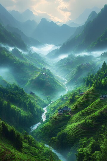 山间云雾梯田流水2