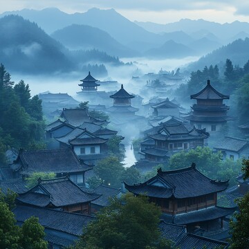 山海云雾近景图