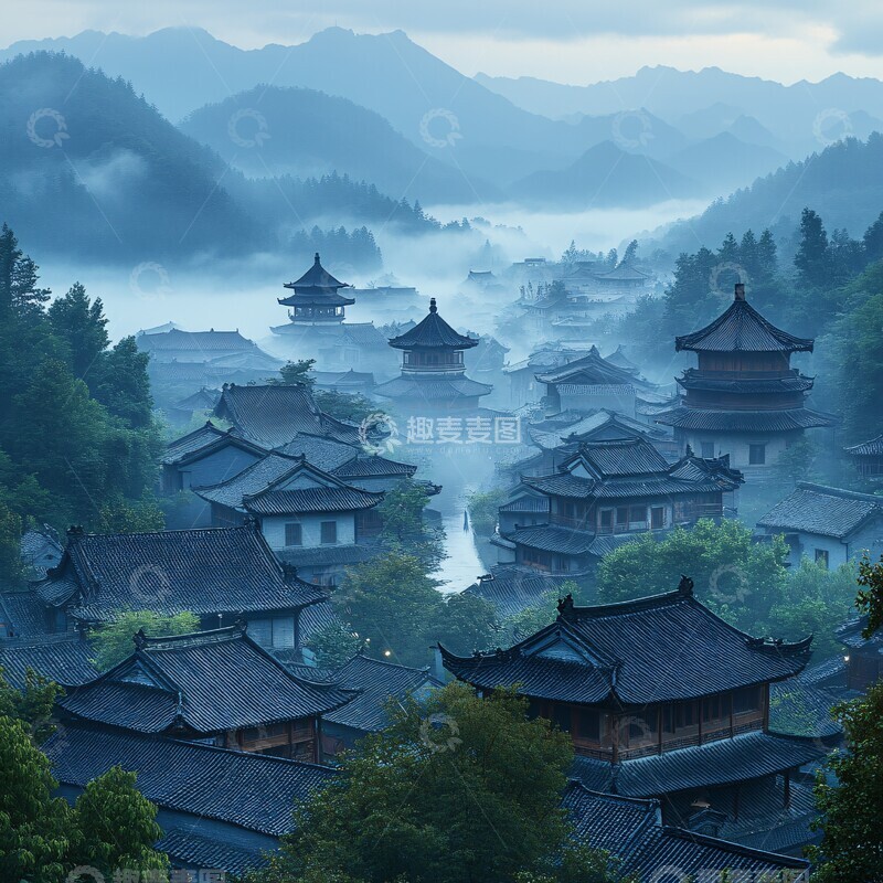 高清大图下载【趣麦麦图】山海云雾近景图