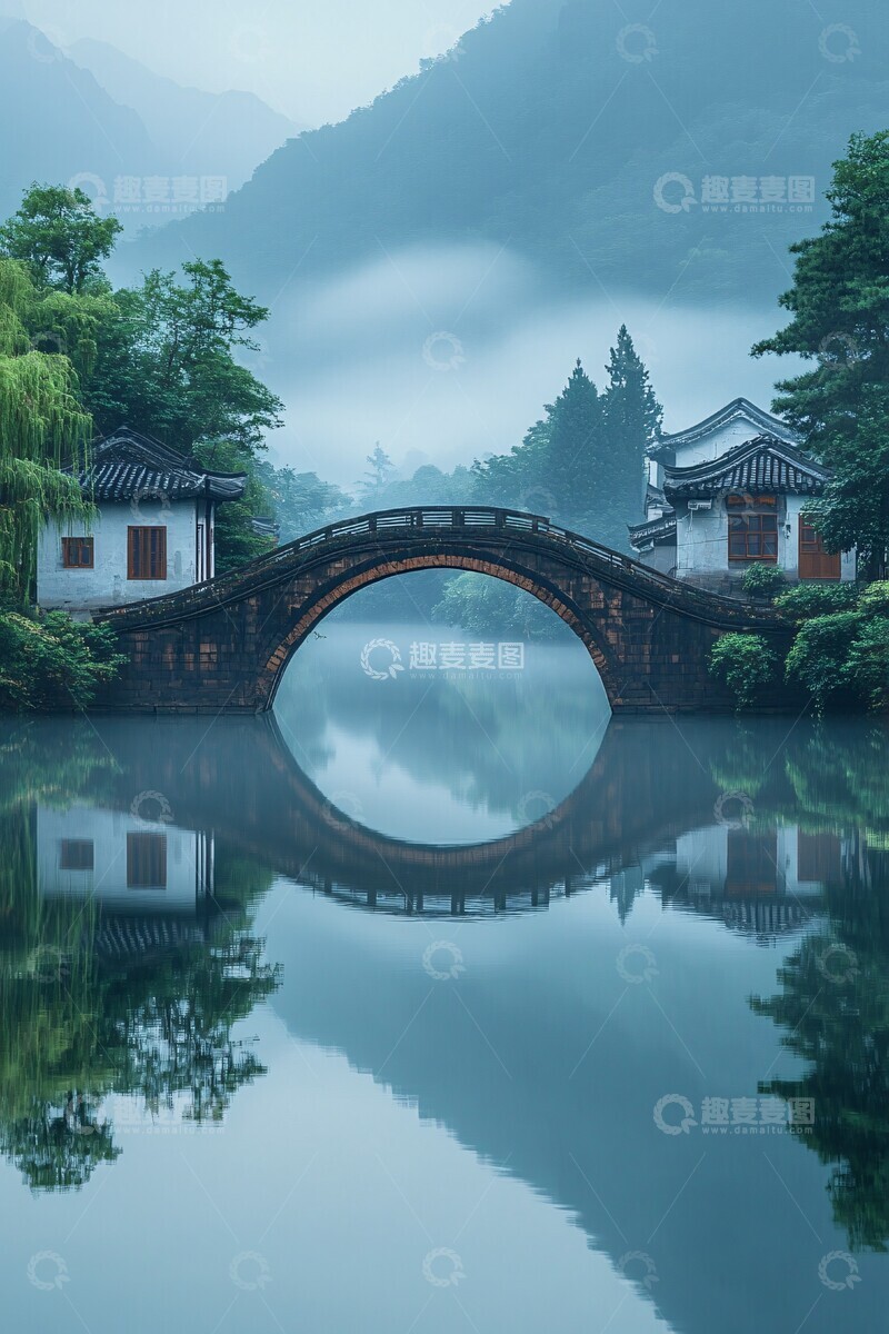 高清大图下载【趣麦麦图】古桥倒影古桥倒影水面3