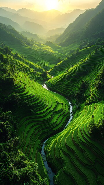 绿稻田风光稻田平原梯田2