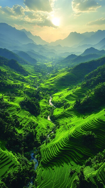 绿稻田风光稻田平原梯田1