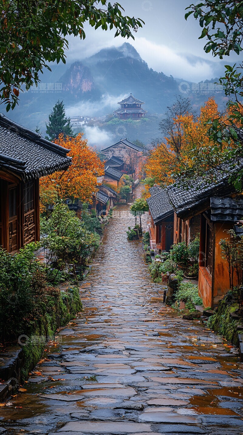 高清大图下载【趣麦麦图】乡村街道整洁明亮1