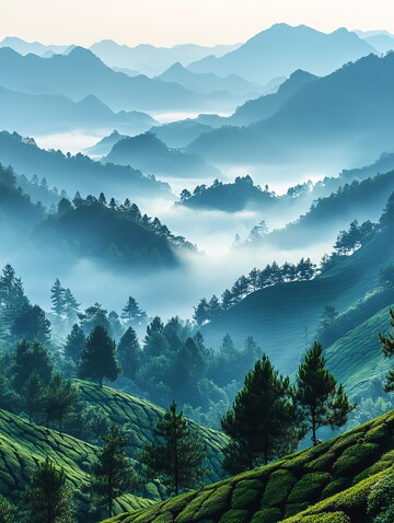 茶园晨雾采茶人1