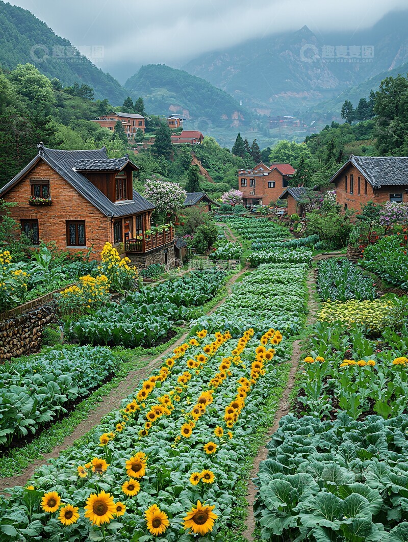 高清大图下载【趣麦麦图】乡村菜园春景图