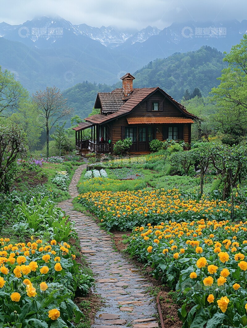 高清大图下载【趣麦麦图】桃林山间菜园景