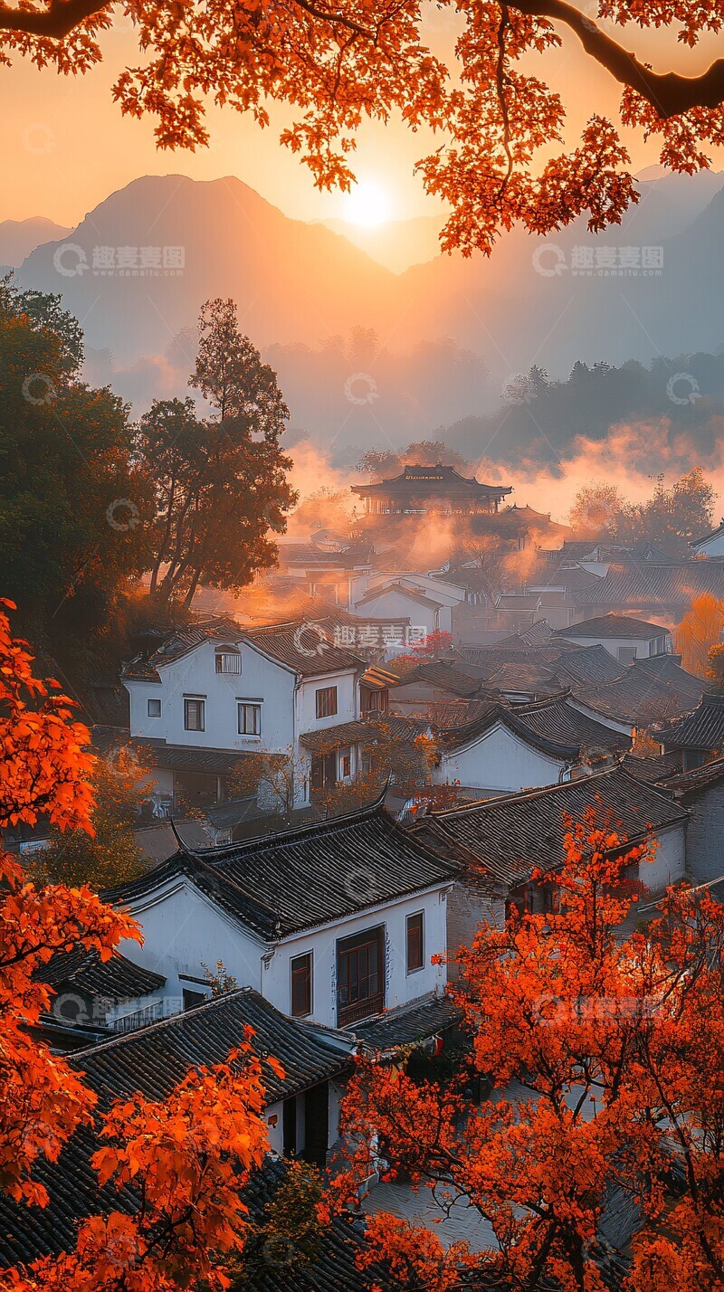 高清大图下载【趣麦麦图】古墙黄瓦秋雾映1