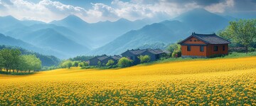 油菜花田乡村景